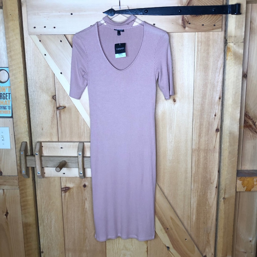 topshop | choker neck ribbed midi dress - Picture 5 of 8